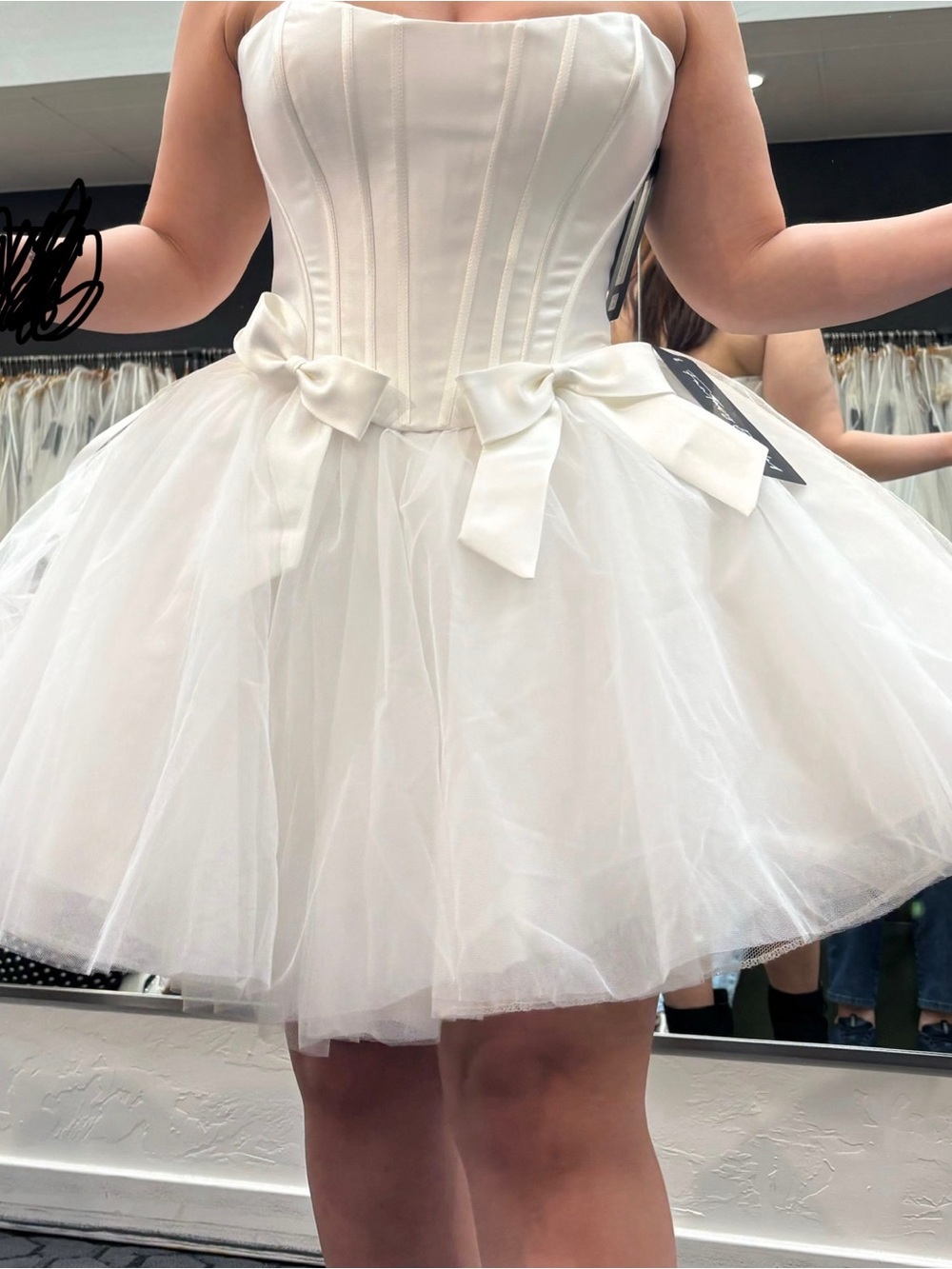 Adrianna Papell Ivory Strapless Corset Tulle Mini Dress with Bows